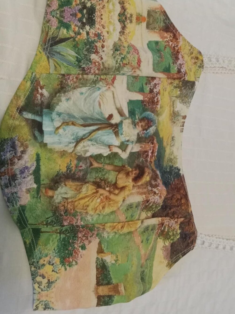 Pretty camisole top redesigned with lace straps, beautiful printed image